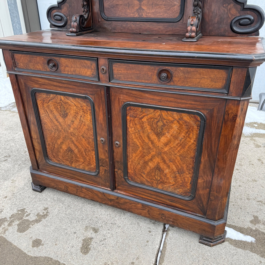 Antique French Burl Walnut Grouse Buffet Sideboard Hunter Grouse / Bird Motif