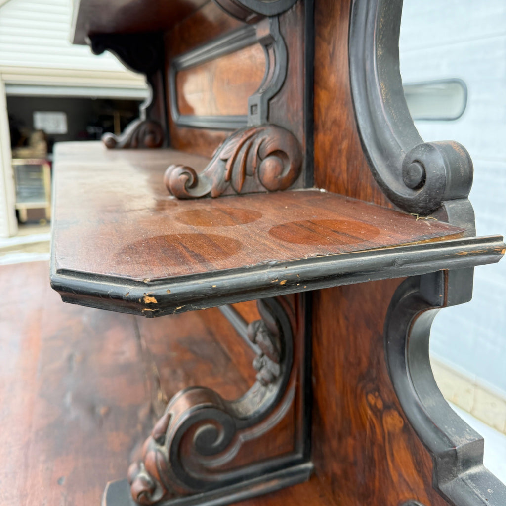 Antique French Burl Walnut Grouse Buffet Sideboard Hunter Grouse / Bird Motif