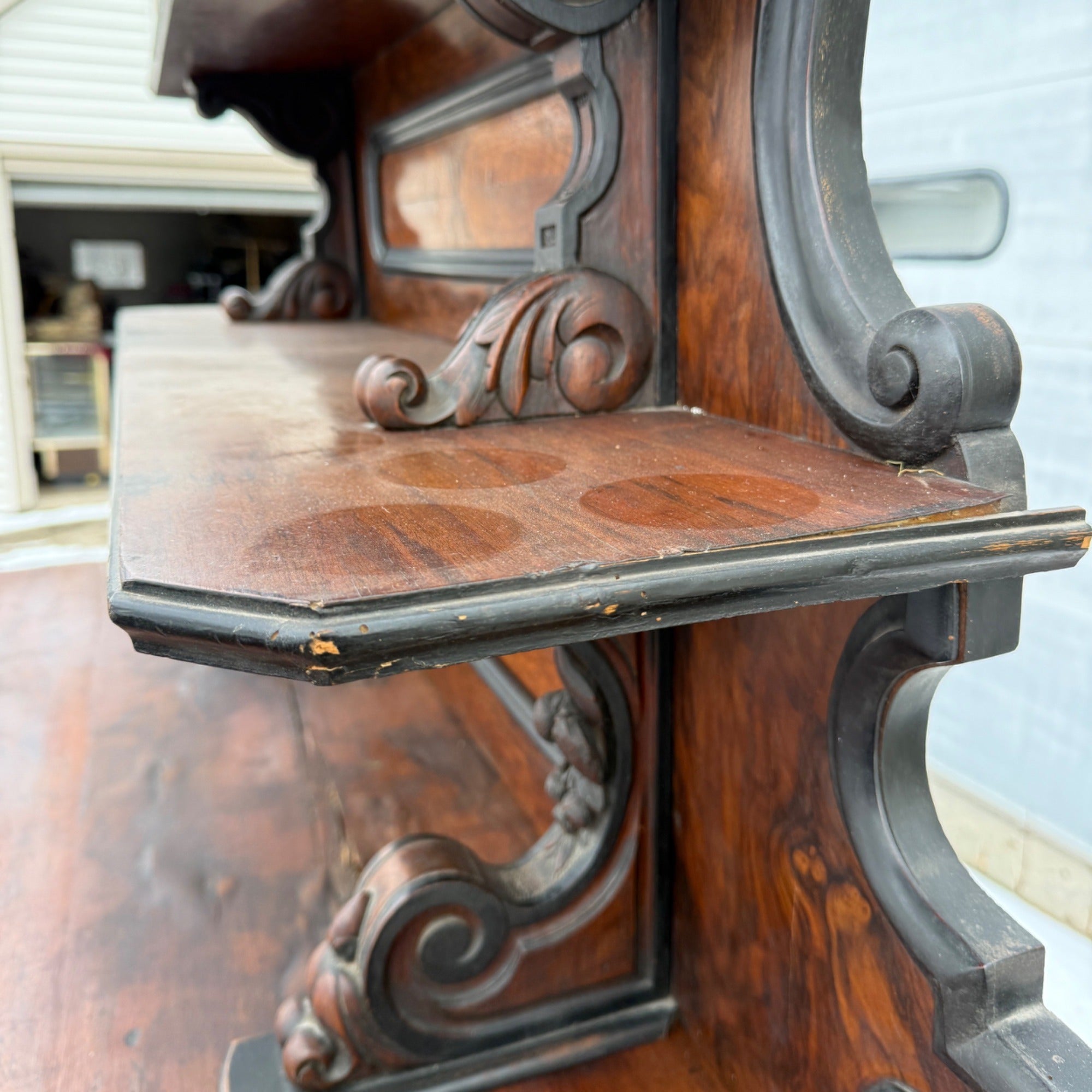 Antique French Burl Walnut Grouse Buffet Sideboard Hunter Grouse / Bird Motif