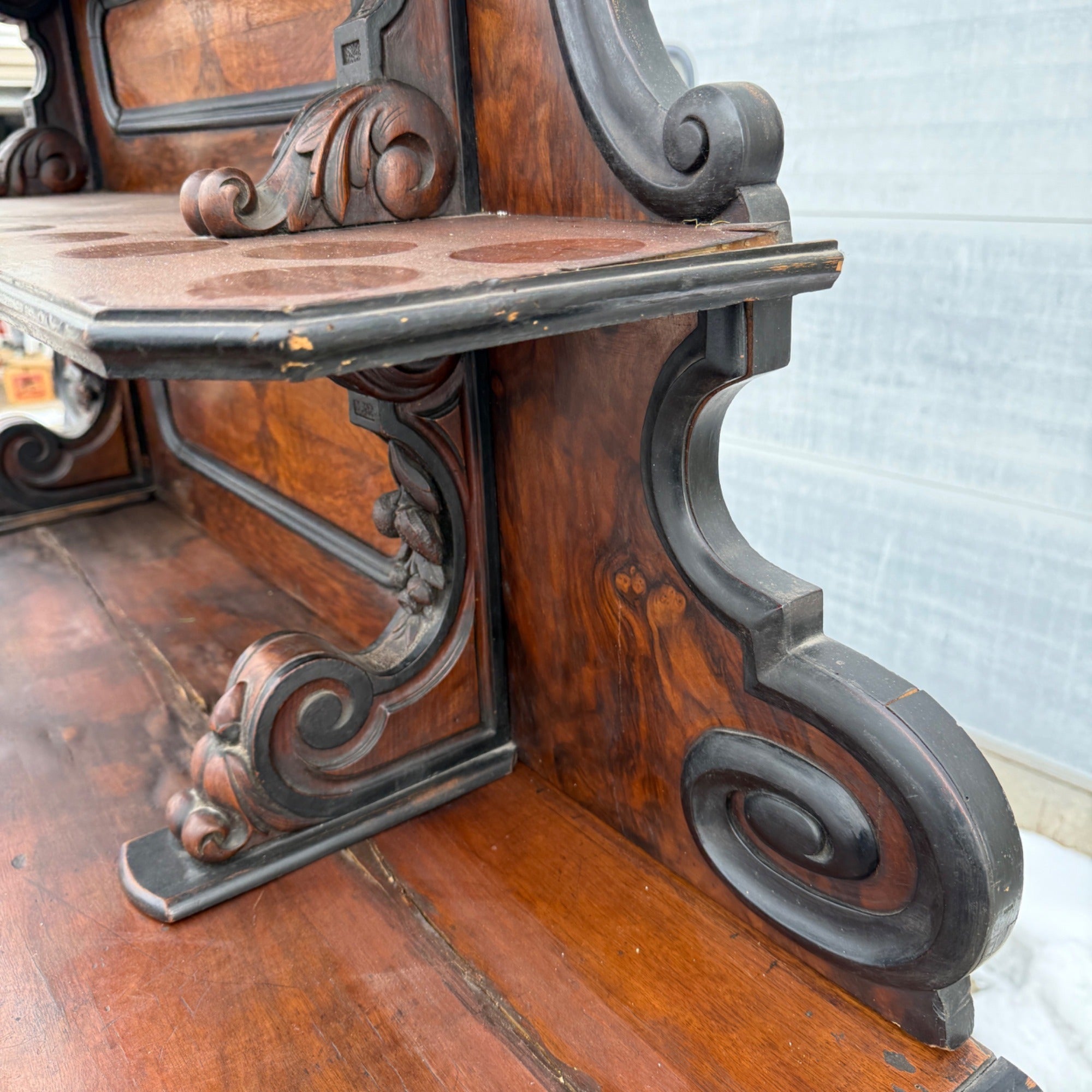 Antique French Burl Walnut Grouse Buffet Sideboard Hunter Grouse / Bird Motif