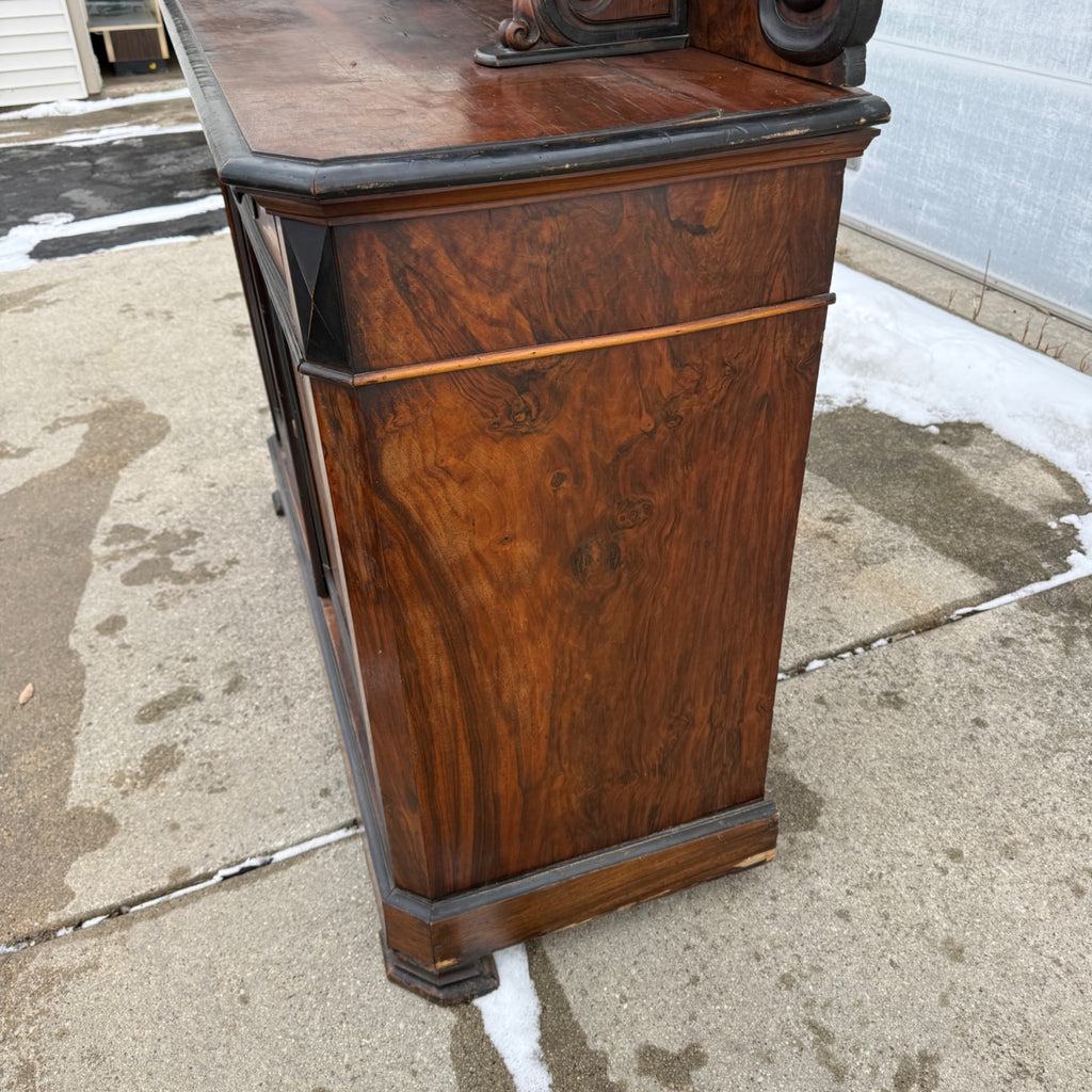 Antique French Burl Walnut Grouse Buffet Sideboard Hunter Grouse / Bird Motif