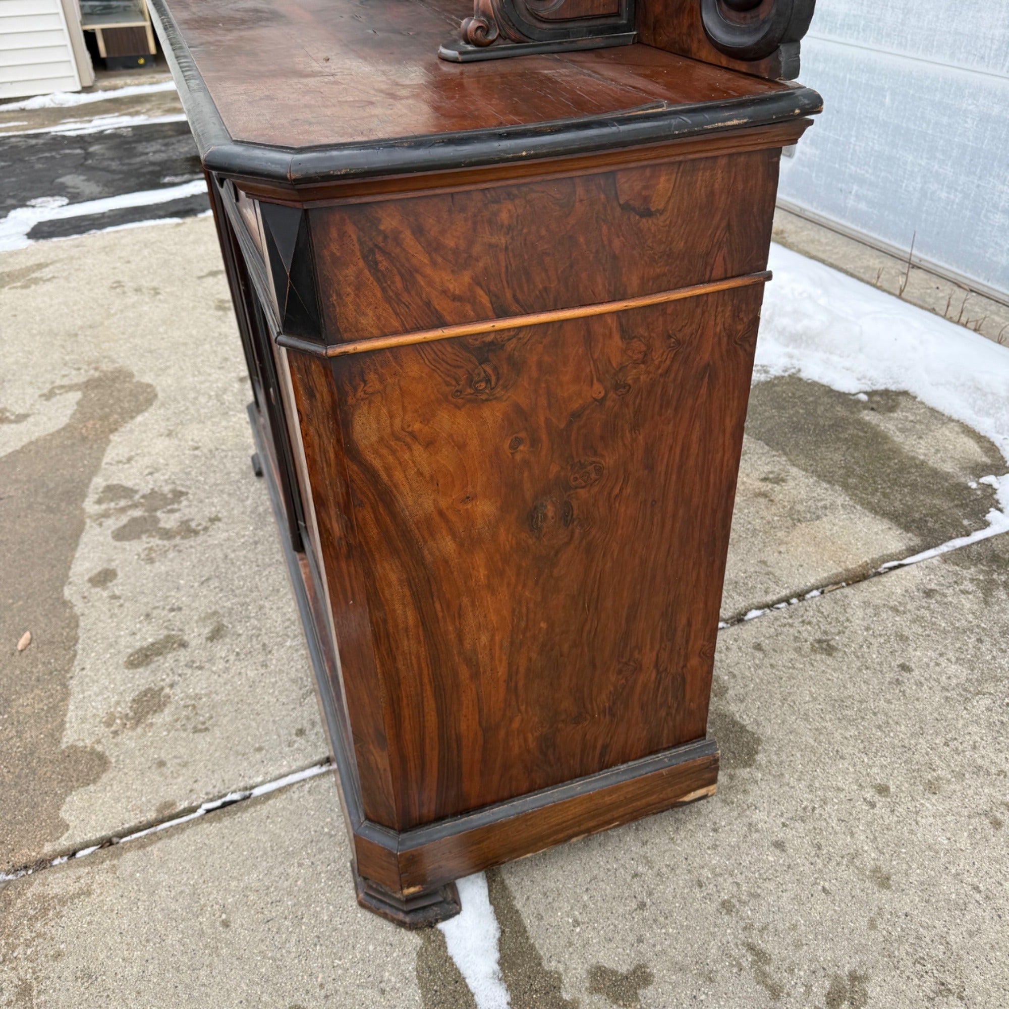 Antique French Burl Walnut Grouse Buffet Sideboard Hunter Grouse / Bird Motif