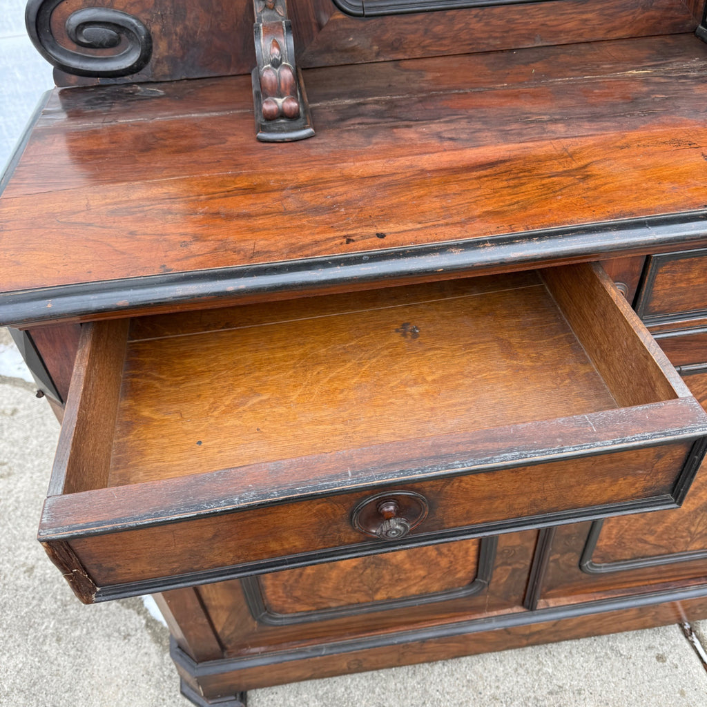 Antique French Burl Walnut Grouse Buffet Sideboard Hunter Grouse / Bird Motif