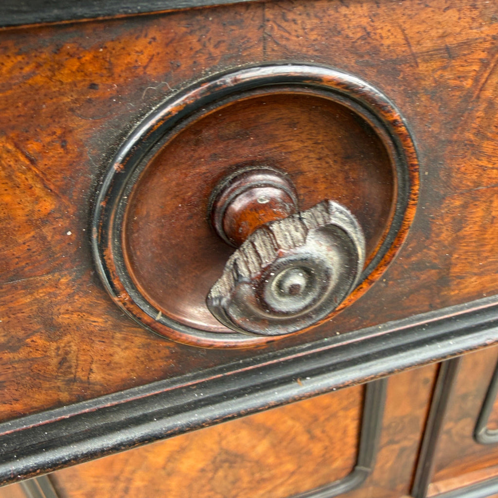 Antique French Burl Walnut Grouse Buffet Sideboard Hunter Grouse / Bird Motif