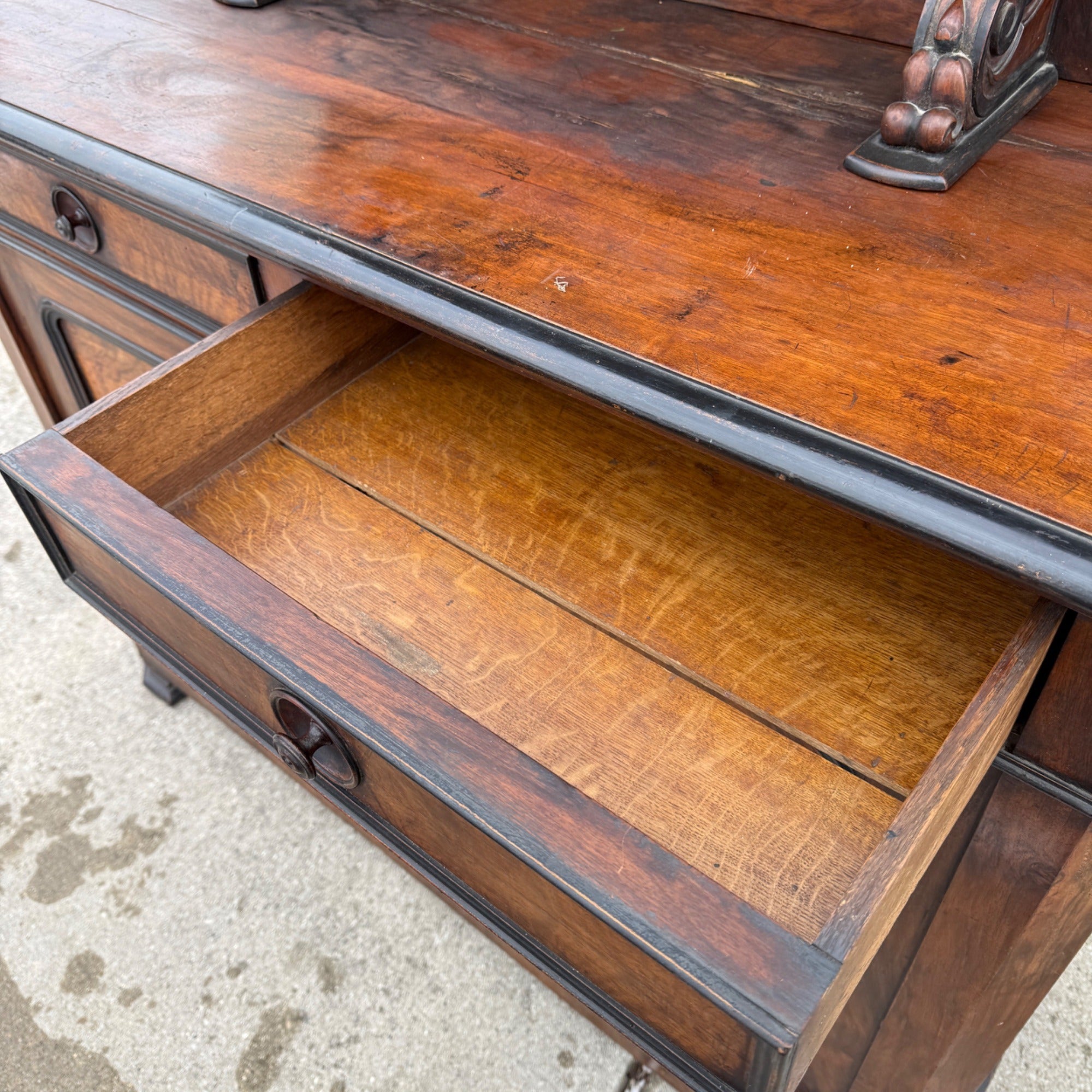 Antique French Burl Walnut Grouse Buffet Sideboard Hunter Grouse / Bird Motif