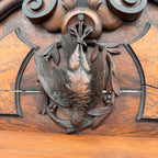 Antique French Burl Walnut Grouse Buffet Sideboard Hunter Grouse / Bird Motif