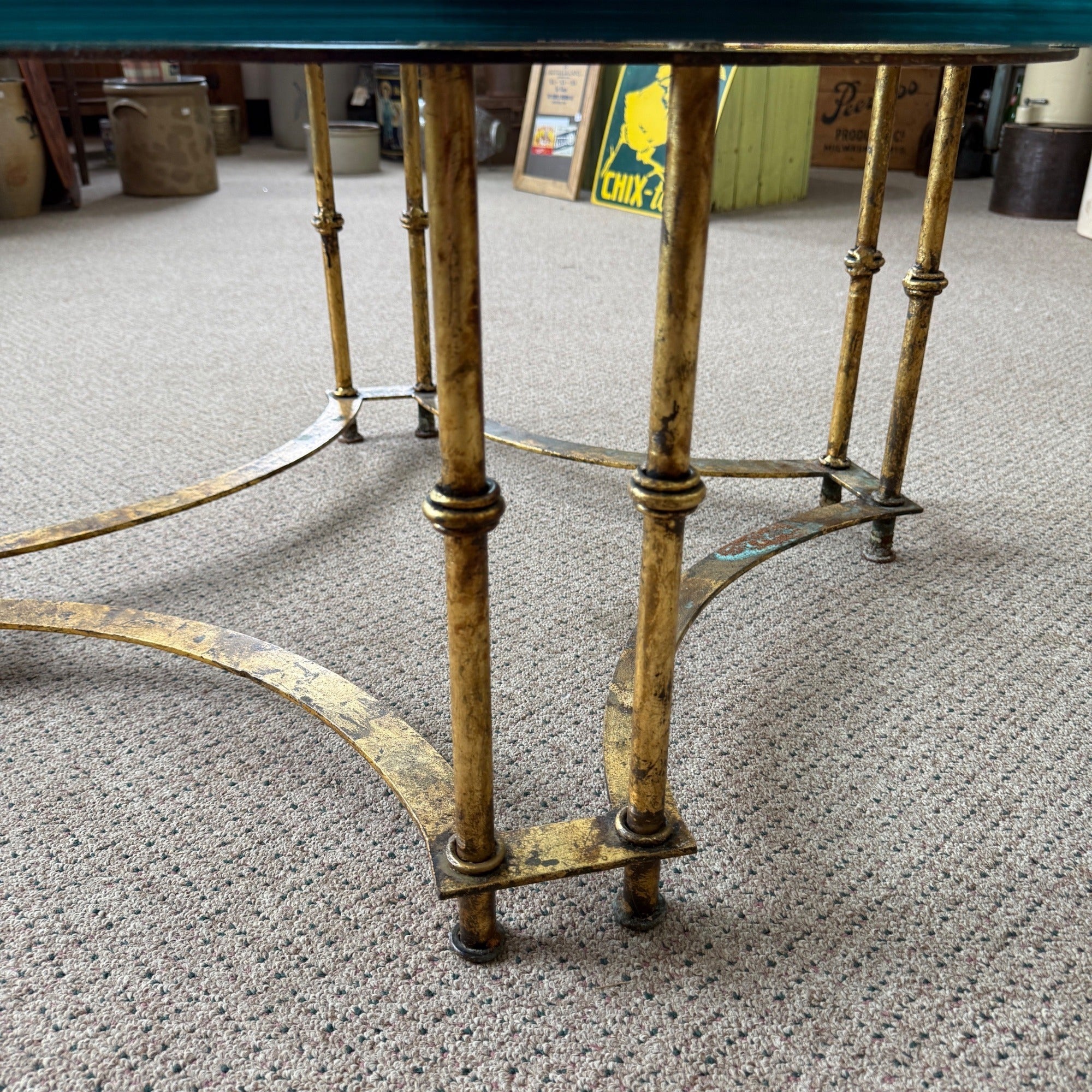 Vintage 1970s La Barge Round Gilt Iron Coffee Table Glass Top MCM French Regency