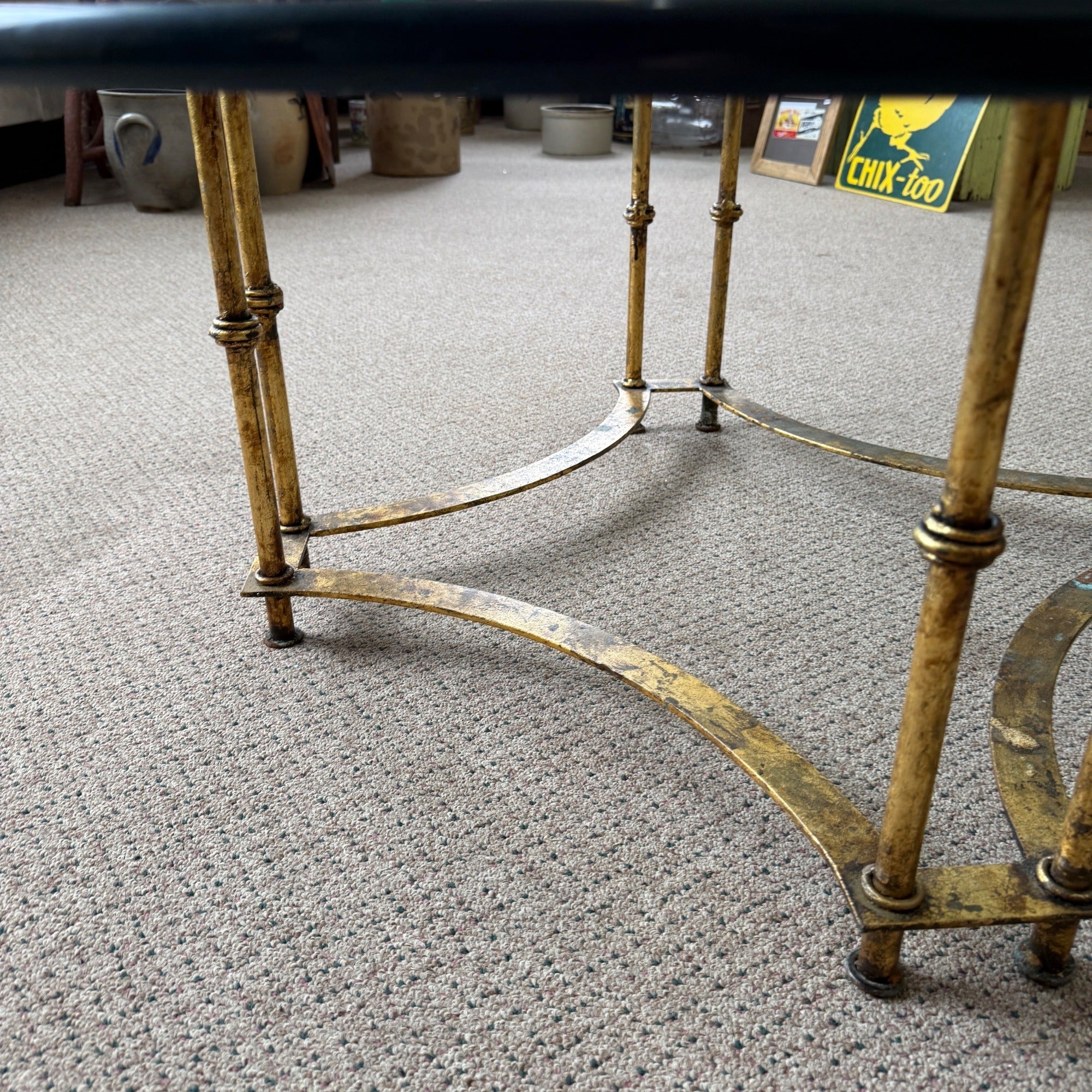 Vintage 1970s La Barge Round Gilt Iron Coffee Table Glass Top MCM French Regency