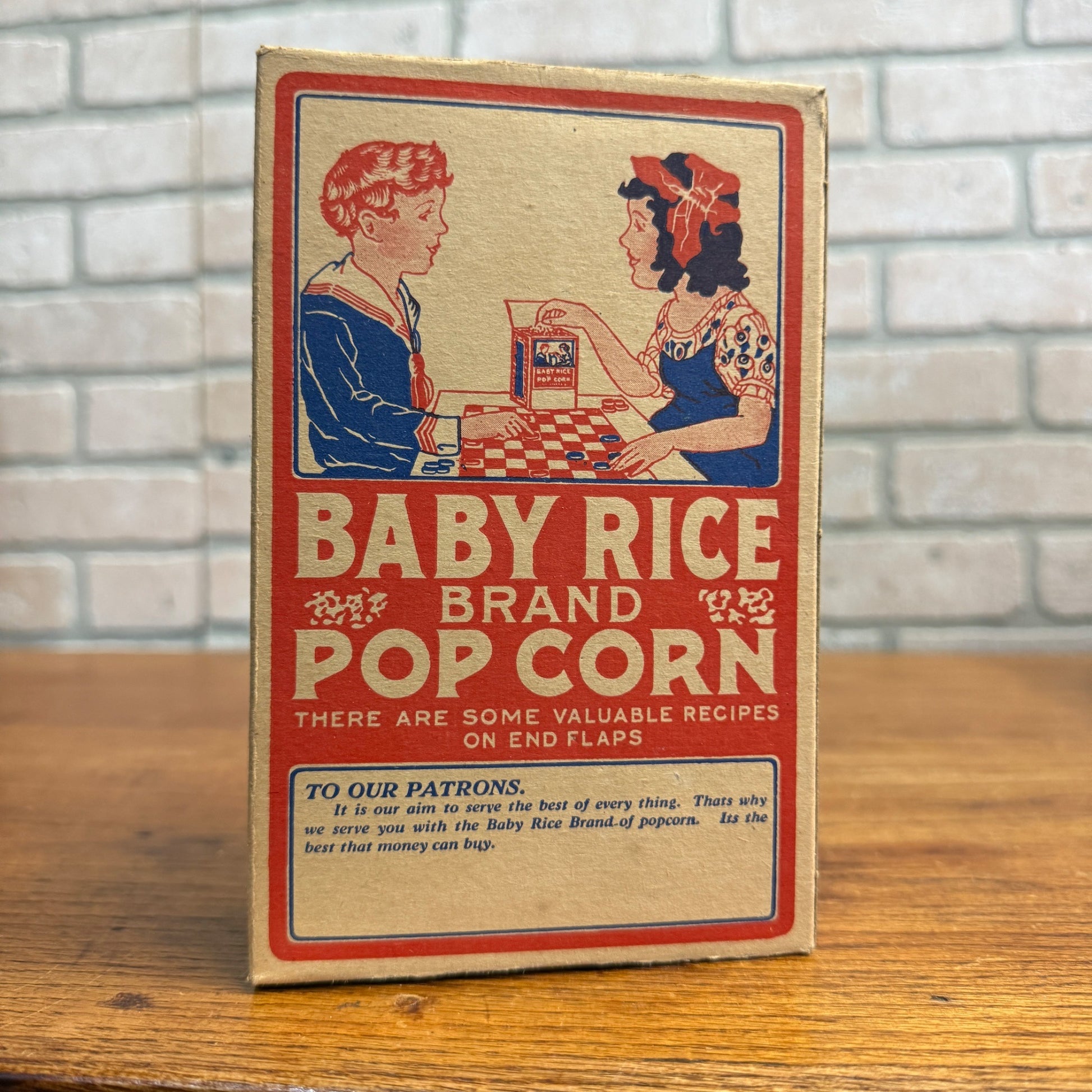 Vintage Baby Rice Popcorn Box Waterloo Wisconsin Advertising Kitchen Decor