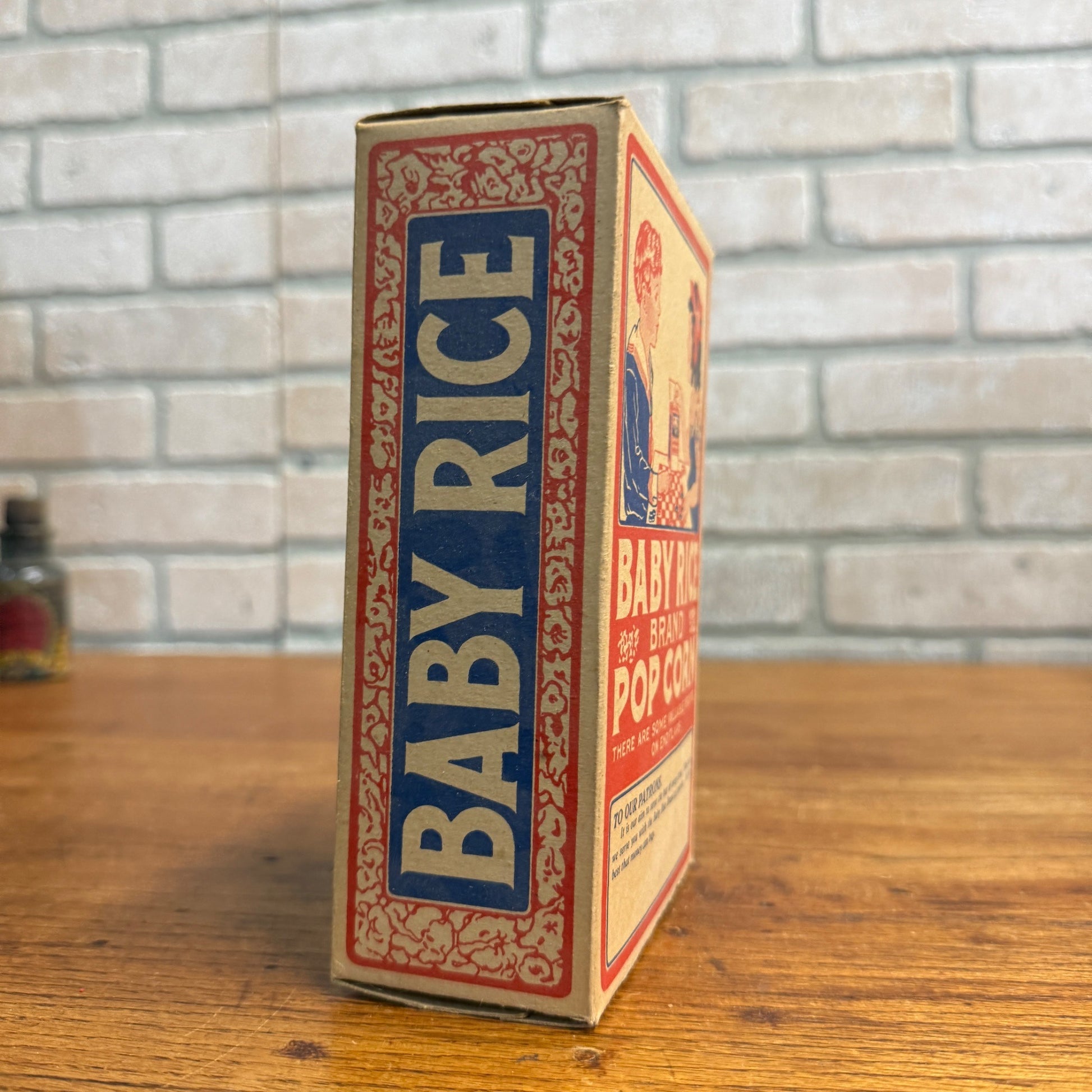 Vintage Baby Rice Popcorn Box Waterloo Wisconsin Advertising Kitchen Decor