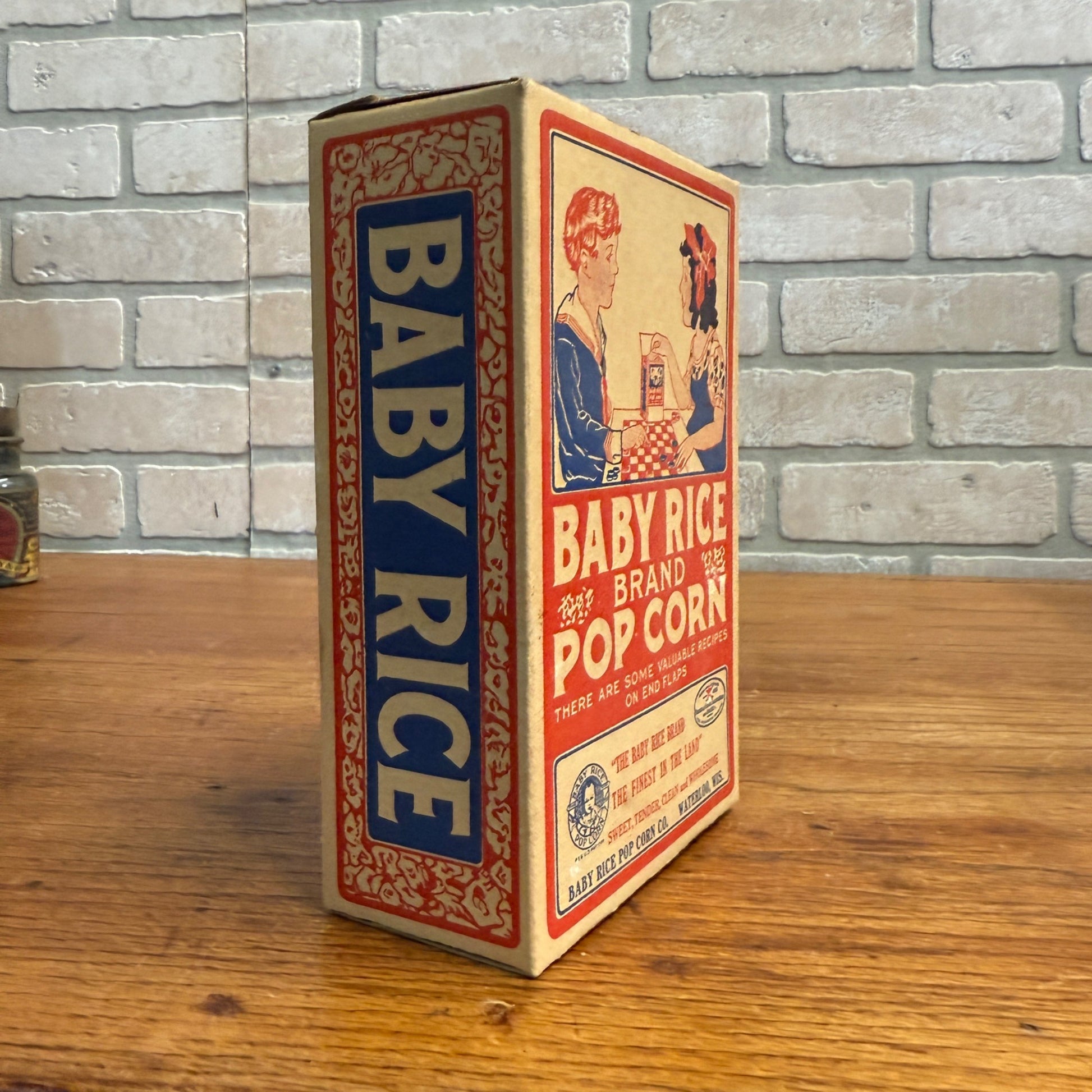 Vintage Baby Rice Popcorn Box Waterloo Wisconsin Advertising Kitchen Decor