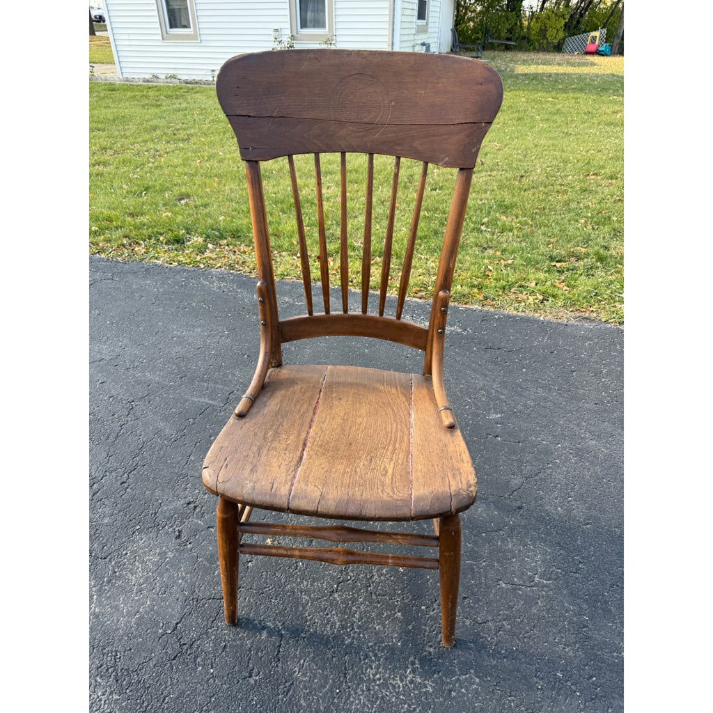 RARE Vintage Fred Miller Brewing Co. Oak Tavern Saloon Bar Chair Milwaukee Wis