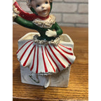 RARE Vintage 1950s Relpo Christmas Girl Skating Planter A868 w/ Spaghetti Trim