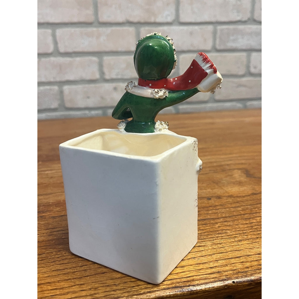 RARE Vintage 1950s Relpo Christmas Girl Skating Planter A868 w/ Spaghetti Trim
