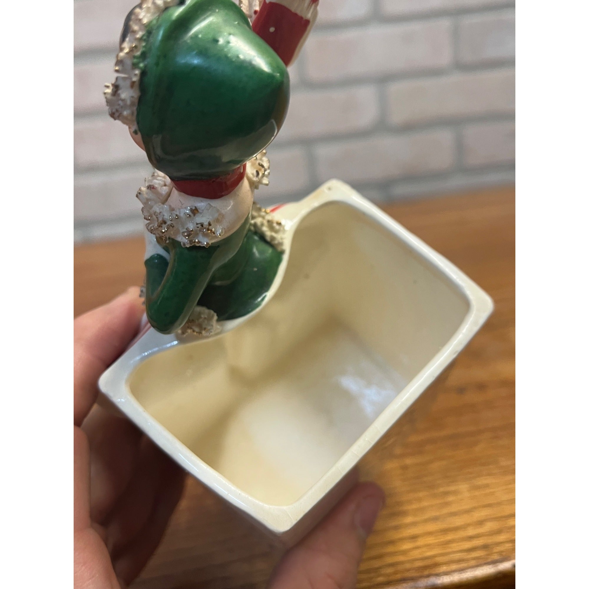 RARE Vintage 1950s Relpo Christmas Girl Skating Planter A868 w/ Spaghetti Trim