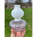 Antique 1895 Purple Font Miniature Glow Night Lamp Fairy w/ Milk Glass Chimney