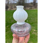 Antique 1895 Purple Font Miniature Glow Night Lamp Fairy w/ Milk Glass Chimney