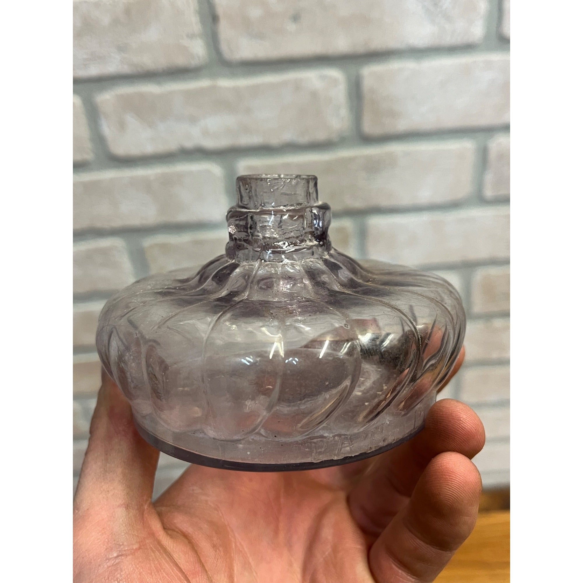 Antique 1895 Purple Font Miniature Glow Night Lamp Fairy w/ Milk Glass Chimney