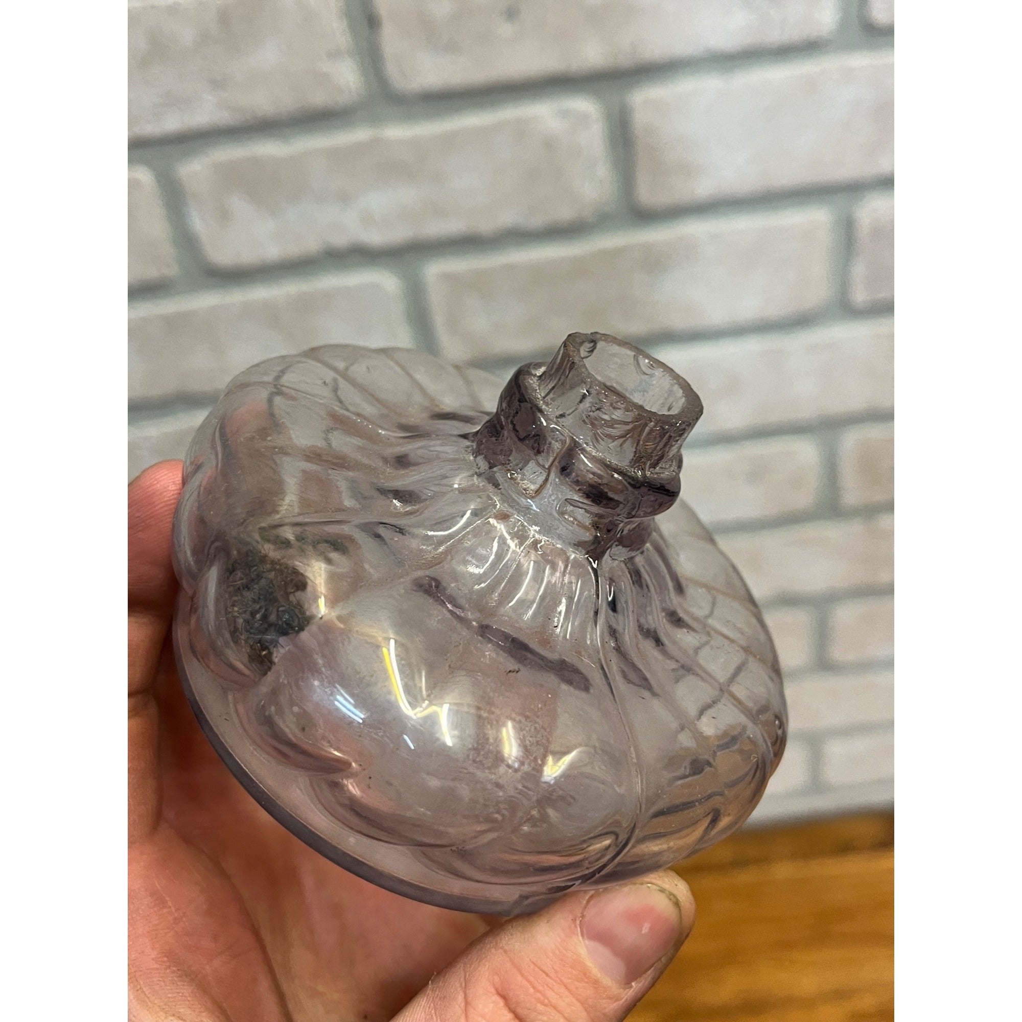 Antique 1895 Purple Font Miniature Glow Night Lamp Fairy w/ Milk Glass Chimney