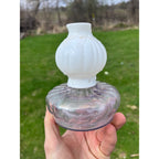 Antique 1895 Purple Font Miniature Glow Night Lamp Fairy w/ Milk Glass Chimney