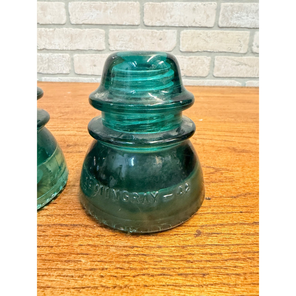 Vintage Aqua Teal Blue Hemingray No. 42 Glass Insulator Set of 2