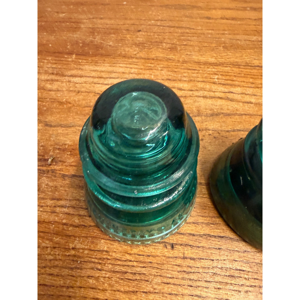 Vintage Aqua Teal Blue Hemingray No. 42 Glass Insulator Set of 2
