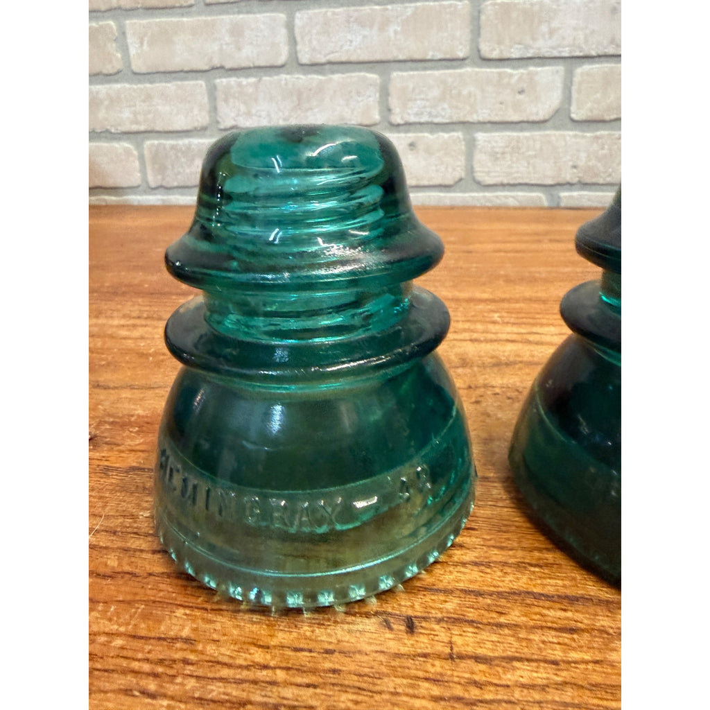 Vintage Aqua Teal Blue Hemingray No. 42 Glass Insulator Set of 2
