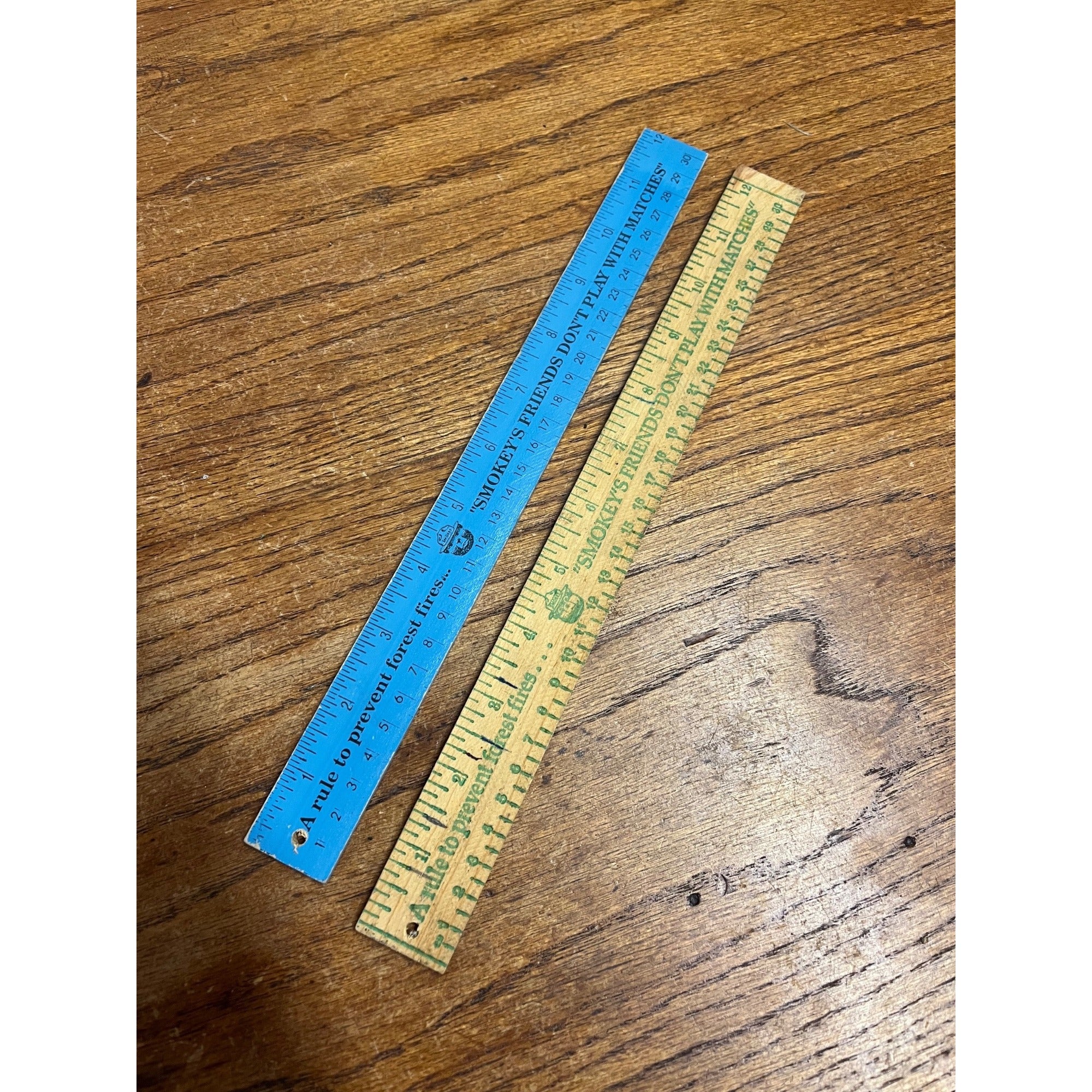 Vintage Smokey the Bear Advertising Wooden Rulers Blue "Dont Play w/ Matches"