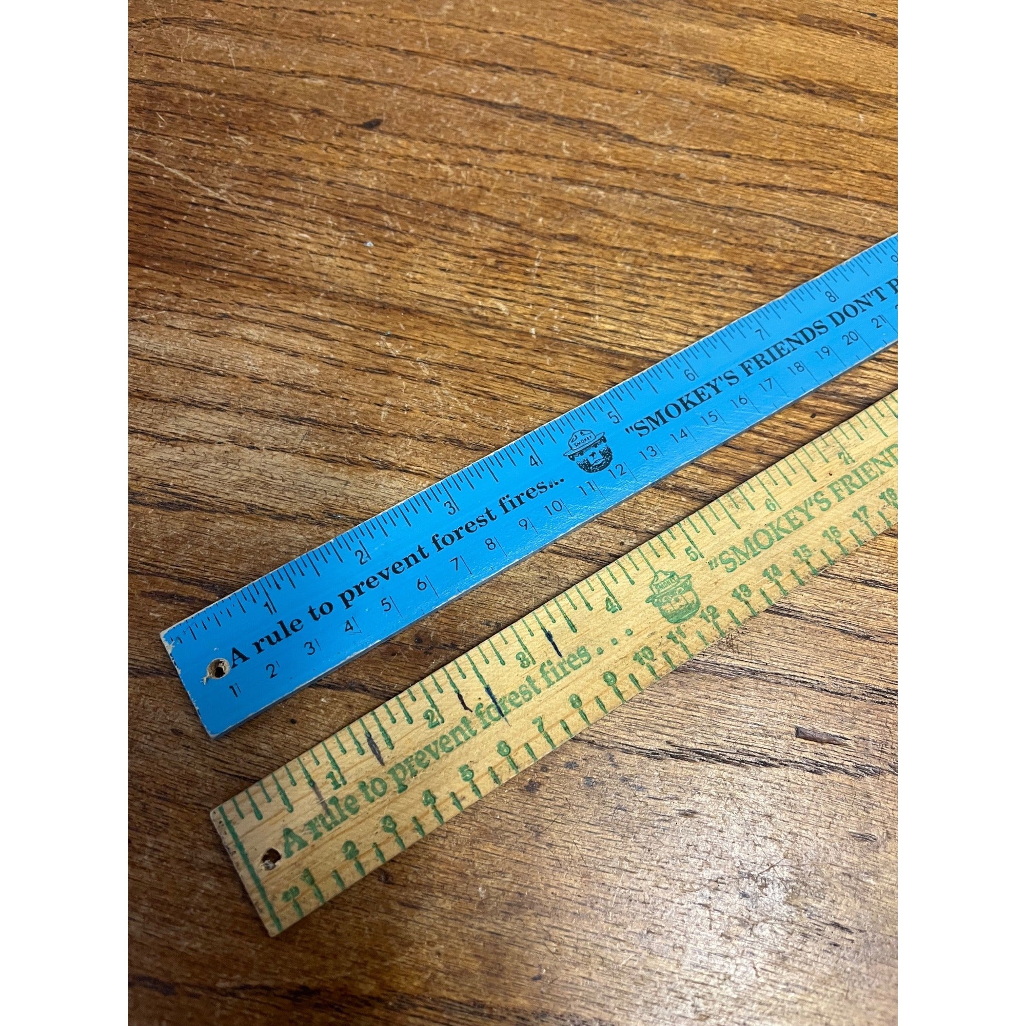 Vintage Smokey the Bear Advertising Wooden Rulers Blue "Dont Play w/ Matches"