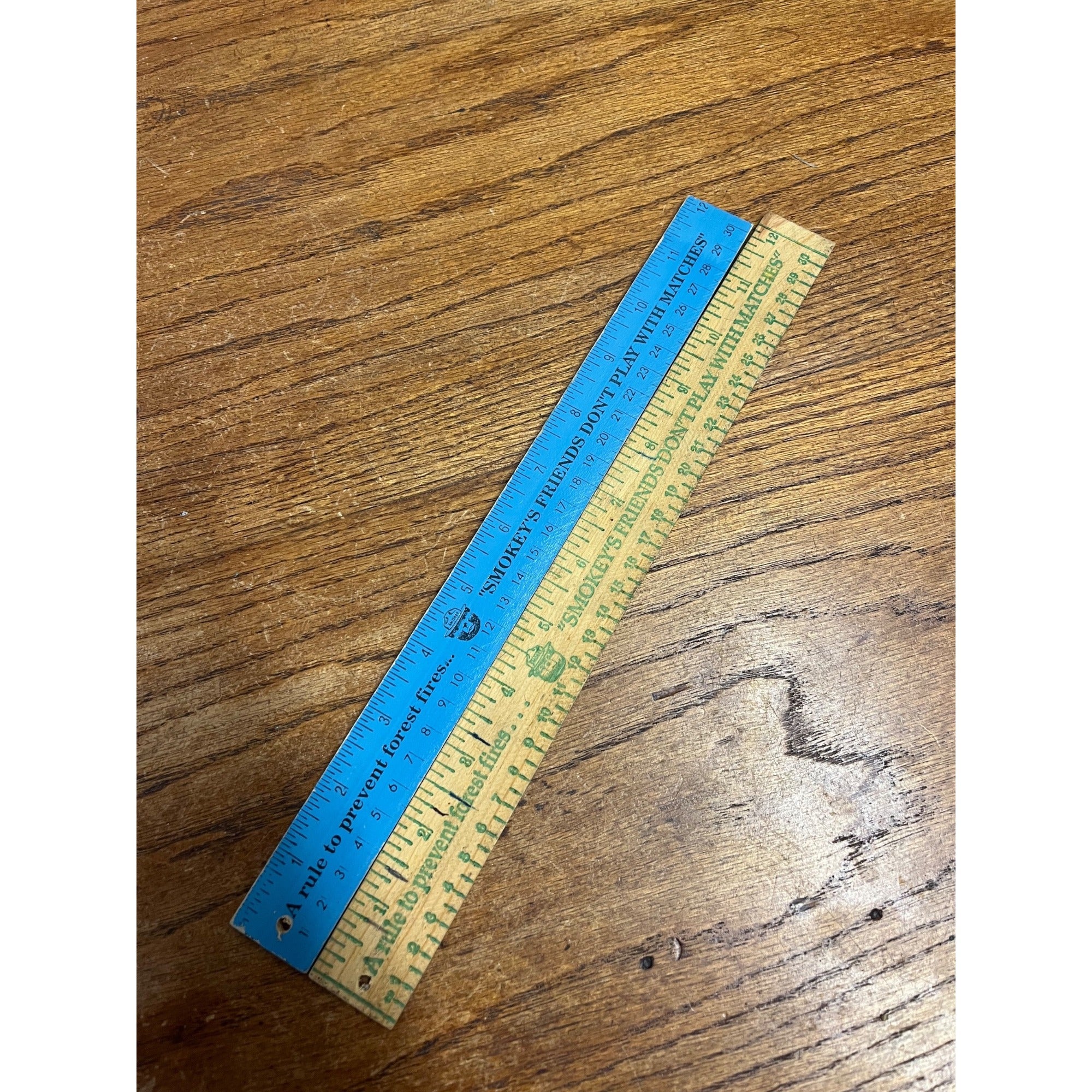 Vintage Smokey the Bear Advertising Wooden Rulers Blue "Dont Play w/ Matches"