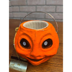 Vintage Halloween 5" Jack O' Lantern JOL Snack Nut Cup Pulp Paper Mache