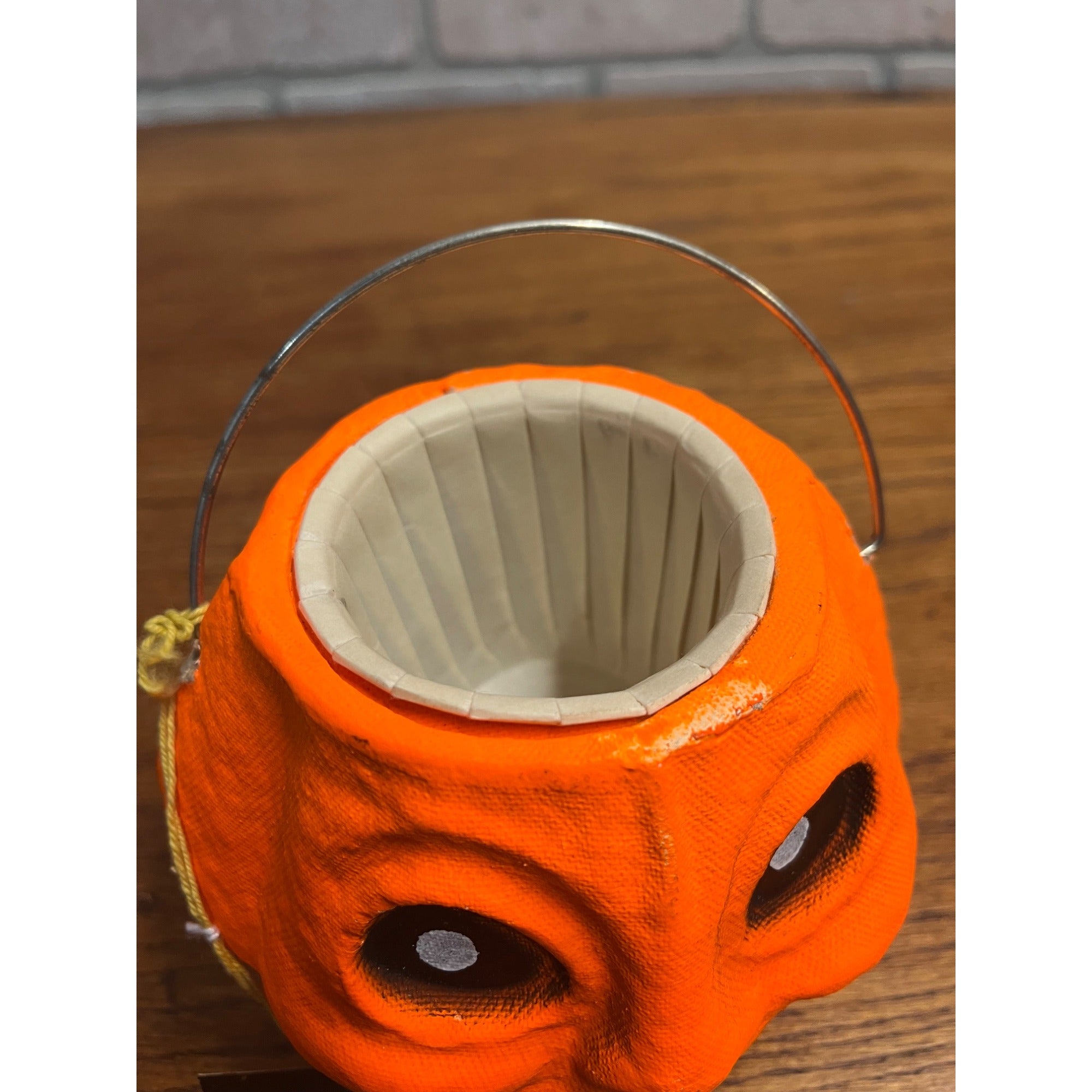 Vintage Halloween 5" Jack O' Lantern JOL Snack Nut Cup Pulp Paper Mache