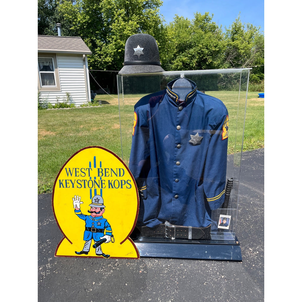 RARE Vintage West Bend Police Department Crime Prevention "Keystone Kop" Uniform & Display Case
