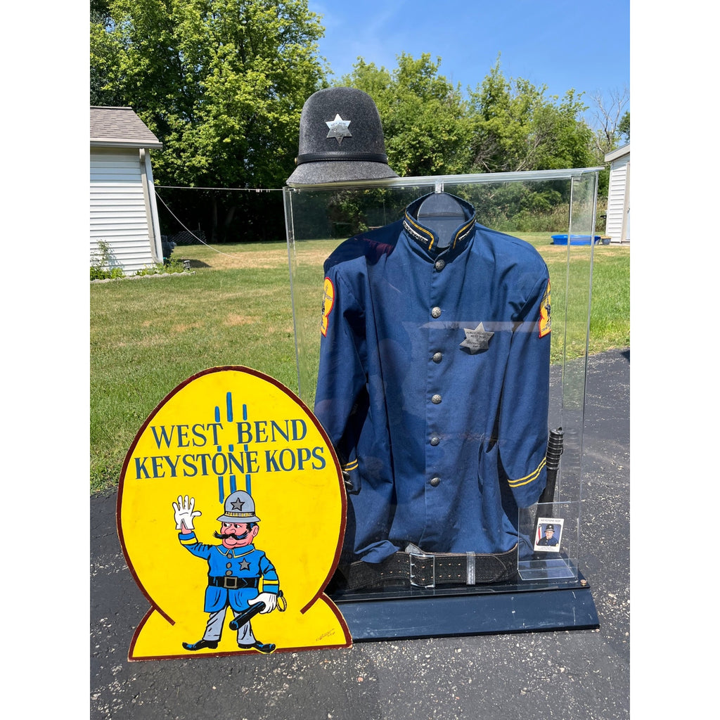 RARE Vintage West Bend Police Department Crime Prevention "Keystone Kop" Uniform & Display Case