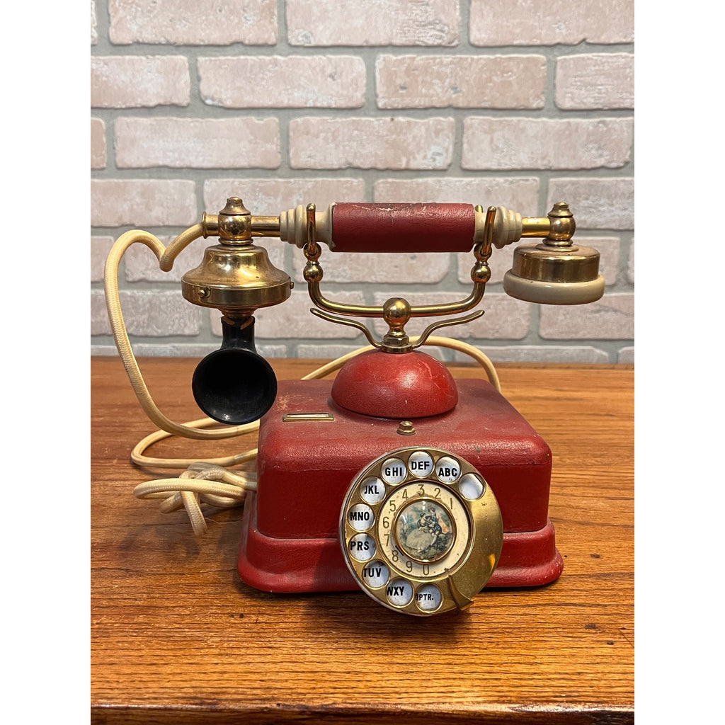 Vintage Telephone Rotary Phone Model D0-8 Victorian Style Brass - Japan - Red