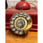 Vintage Telephone Rotary Phone Model D0-8 Victorian Style Brass - Japan - Red