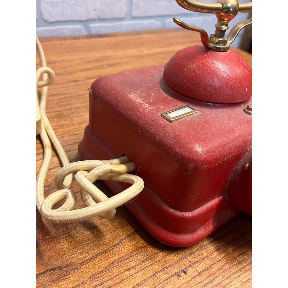 Vintage Telephone Rotary Phone Model D0-8 Victorian Style Brass - Japan - Red