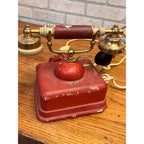 Vintage Telephone Rotary Phone Model D0-8 Victorian Style Brass - Japan - Red