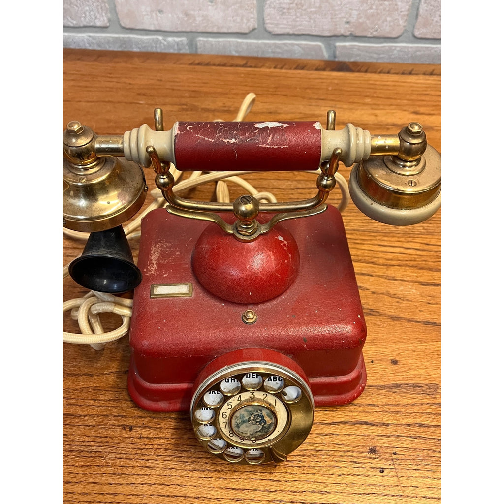 Vintage Telephone Rotary Phone Model D0-8 Victorian Style Brass - Japan - Red