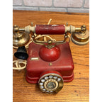 Vintage Telephone Rotary Phone Model D0-8 Victorian Style Brass - Japan - Red