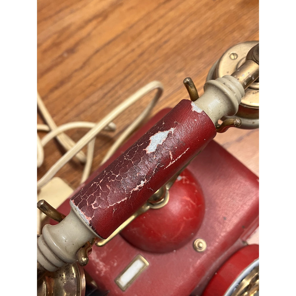 Vintage Telephone Rotary Phone Model D0-8 Victorian Style Brass - Japan - Red