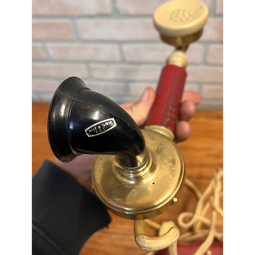 Vintage Telephone Rotary Phone Model D0-8 Victorian Style Brass - Japan - Red