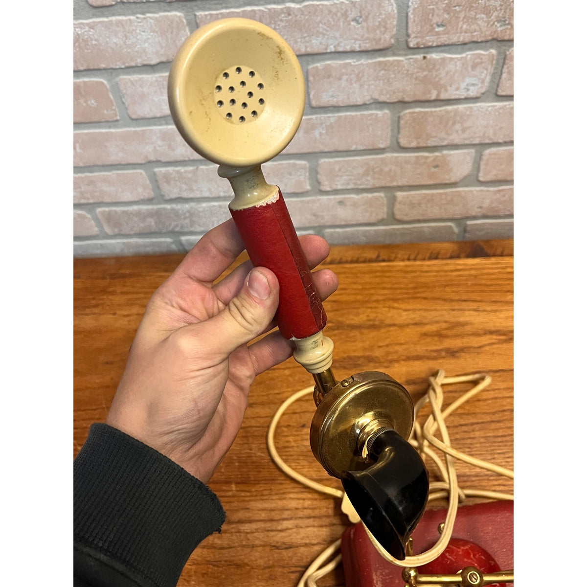 Vintage Telephone Rotary Phone Model D0-8 Victorian Style Brass - Japan - Red