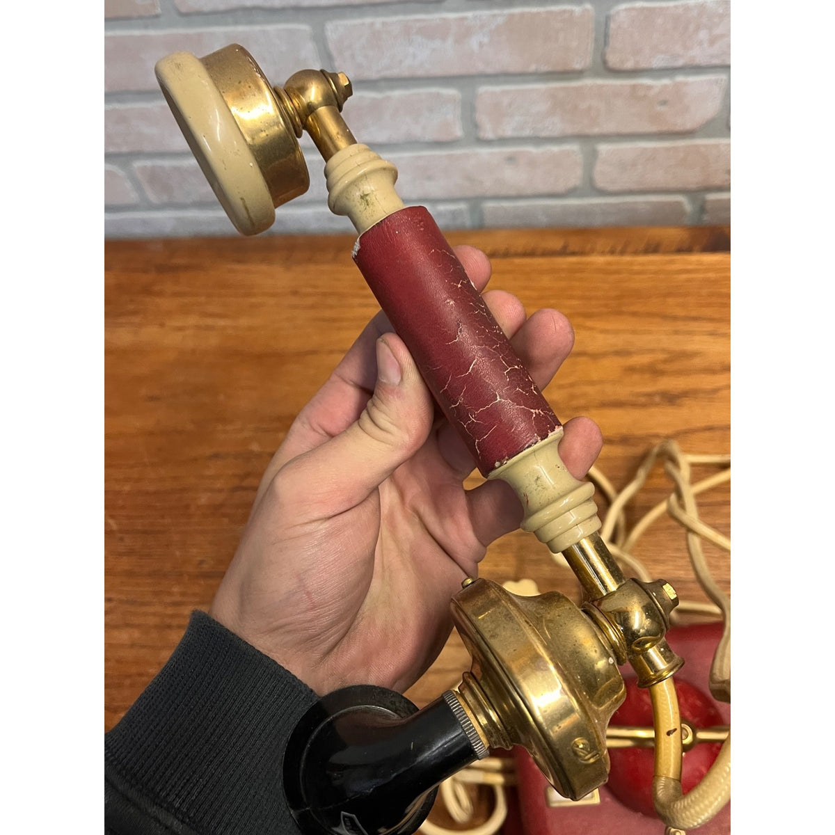 Vintage Telephone Rotary Phone Model D0-8 Victorian Style Brass - Japan - Red
