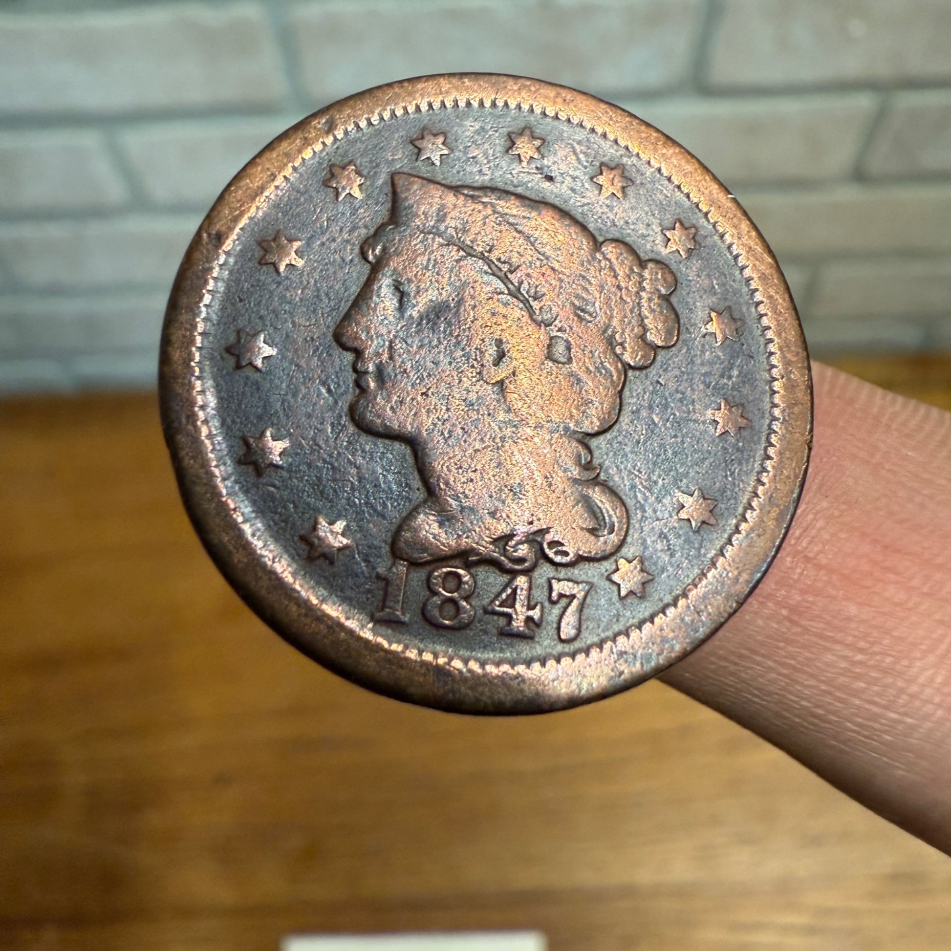 1847 Large Cent United States Penny Coin Cleaned Circulated