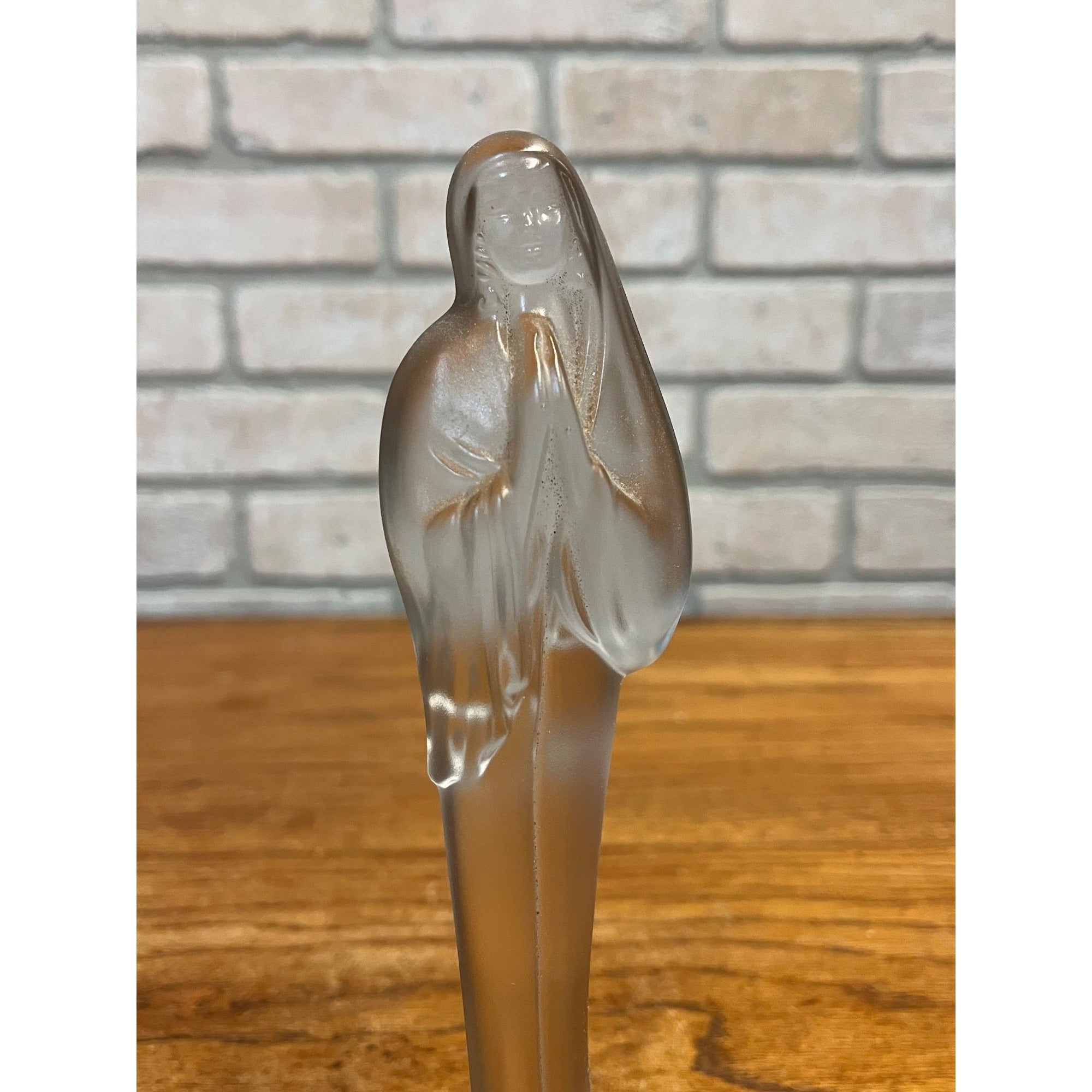 Vintage Madonna Frosted Glass Figurine Statue Heisey Imperial Glass Religious