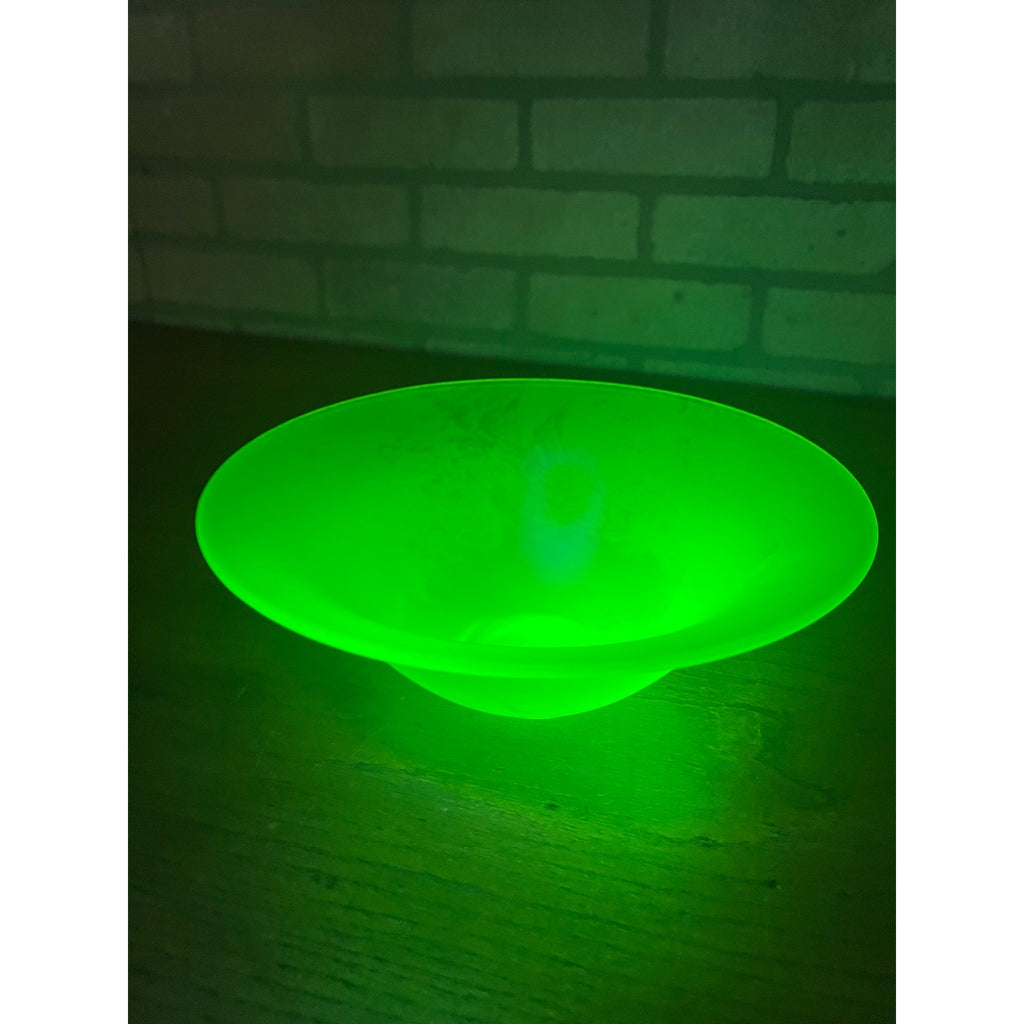 Vintage Tiffin Glass Co Canary Yellow Satin Frosted Uranium 9.25" Bowl