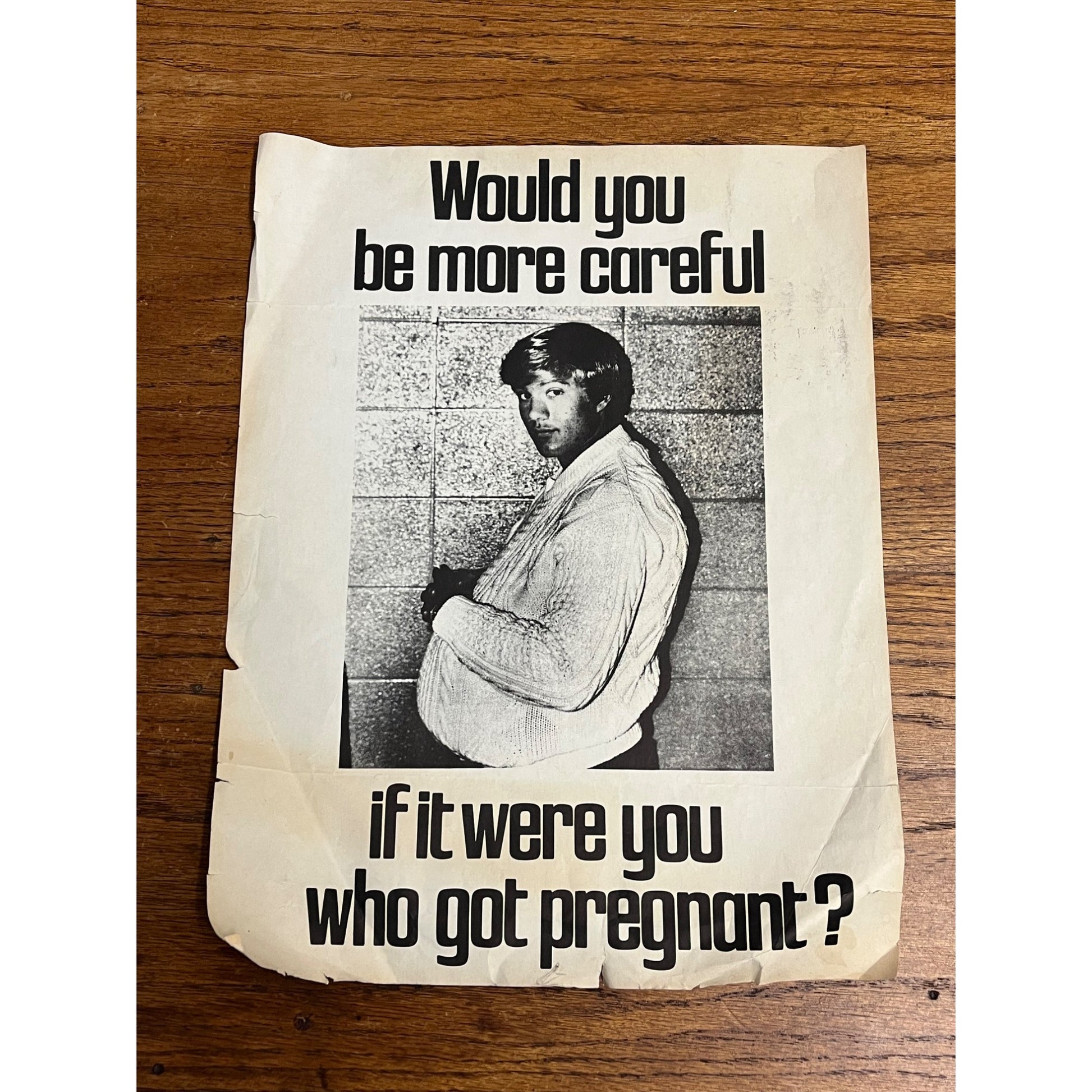 Vintage 70s Propaganda Poster Contraception Pregnant Man Family Planning