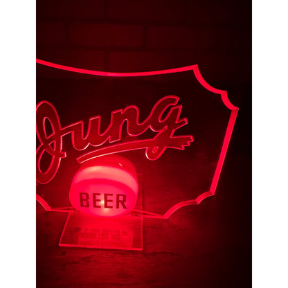 RARE Vintage 1930s Jung Beer Lighted Acrylic Advertising Bar Sign Random Lake Wisconsin