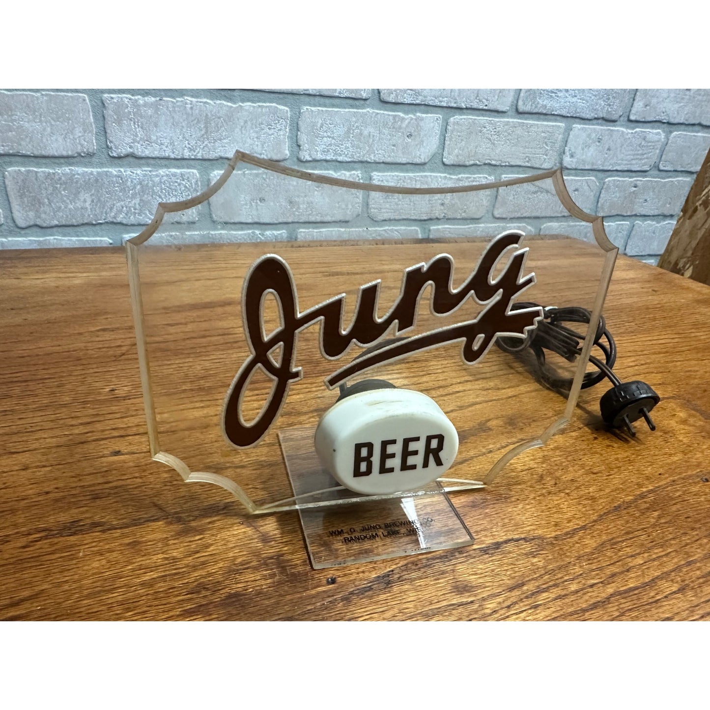 RARE Vintage 1930s Jung Beer Lighted Acrylic Advertising Bar Sign Random Lake Wisconsin